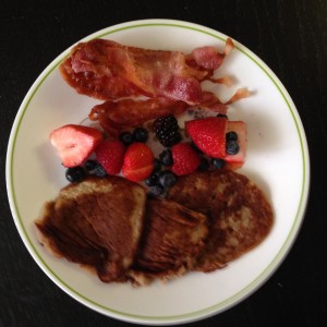 Paleo Pancakes with Berries and Bacon